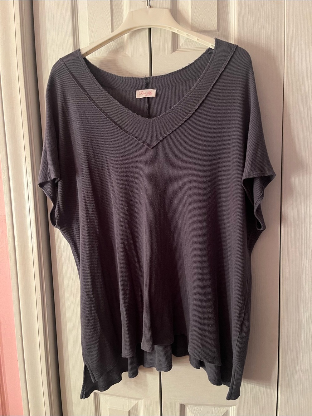Pink lily v neck top